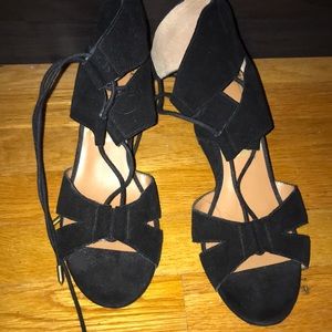 DV suede wedge tie heels